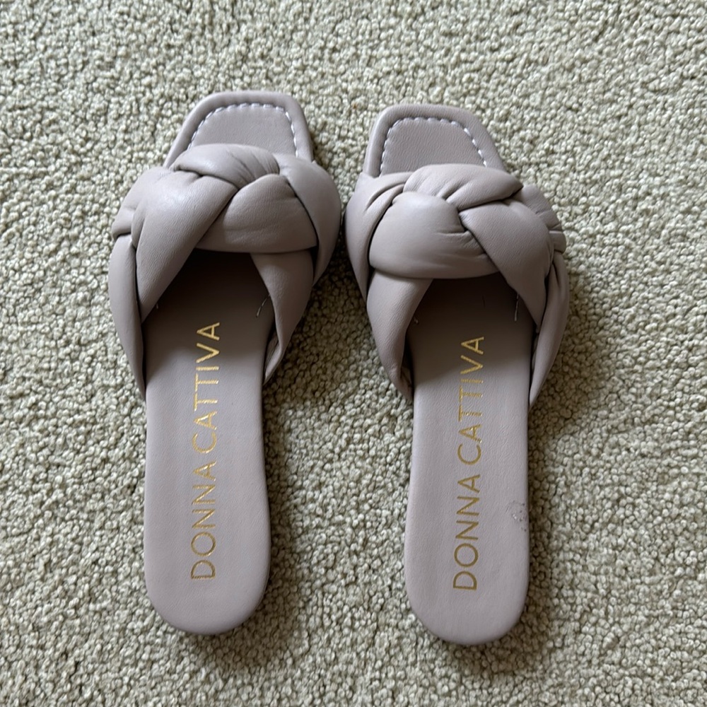 Never work taupe sandals leather
